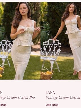 House of CB Vintage Cream Maxi Skirt and Top Set “Jean” and “Lana” NWT